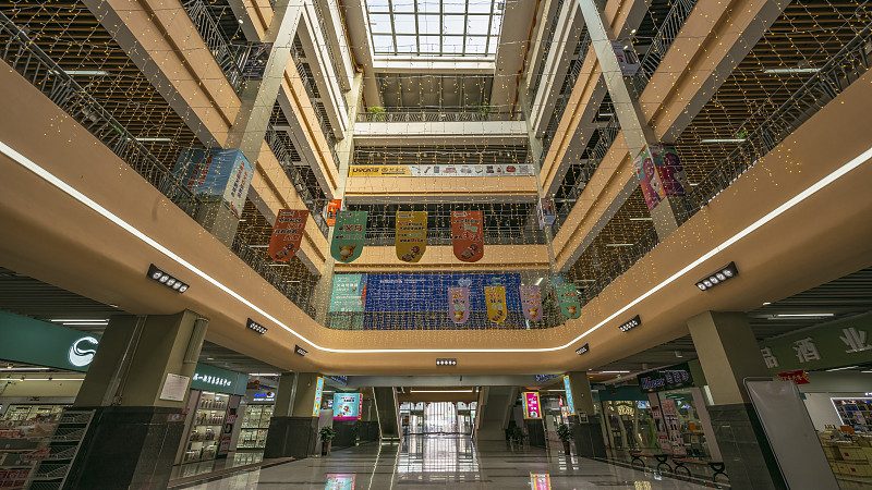 Interior view of a multi-storey Yiwu wholesale market building